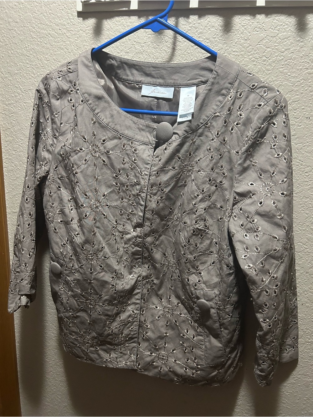 JM Collection Taupe Embroidered Bomber Jacket